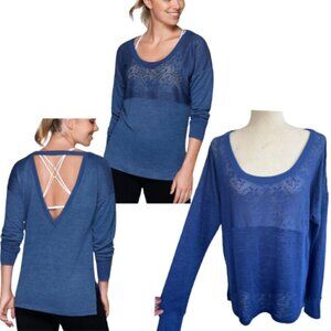 LORNA JANE Harper Long Sleeve Blue Floral Mesh Long Sleeve Knit Top Size L